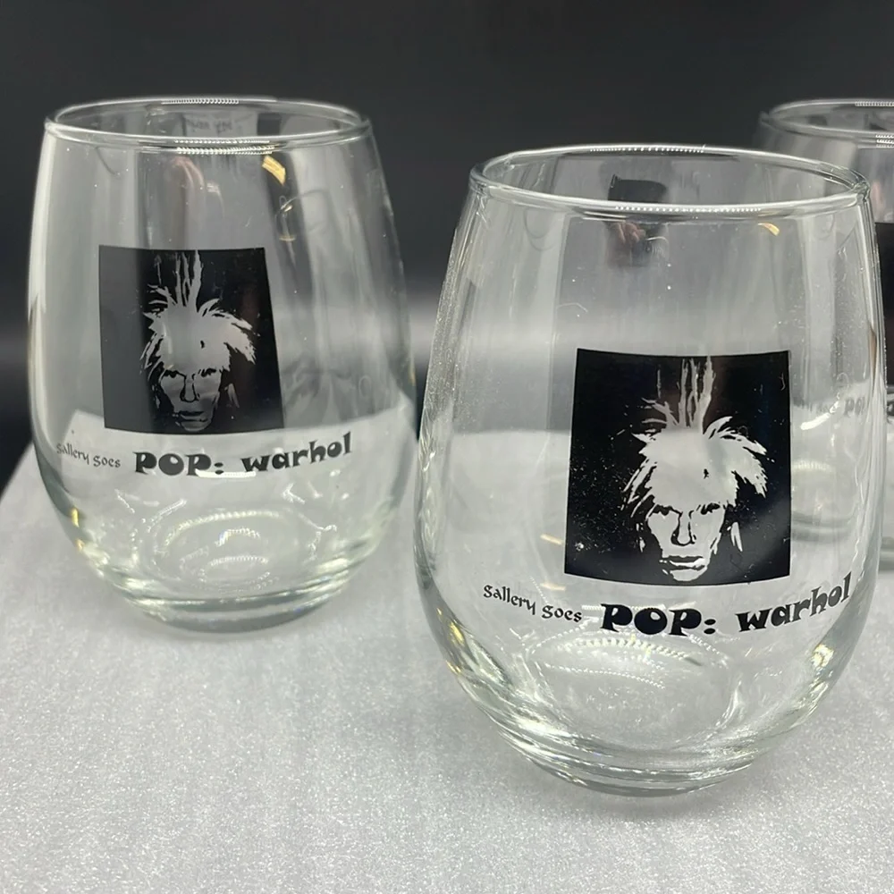 Andy Warhol Art Gallery Goes Pop Stemless Wine Glasses Set of 4